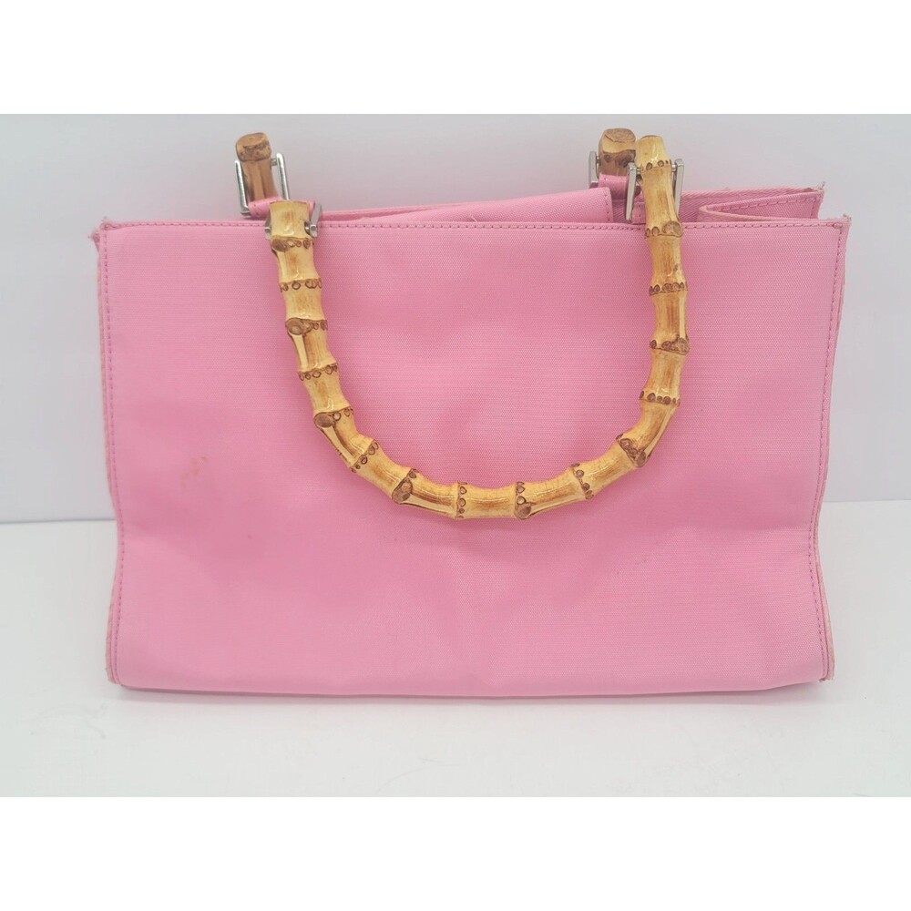 Casual Corner Womens Pink Top Handle Purse Faux Bamboo Handle Pink Handbag
